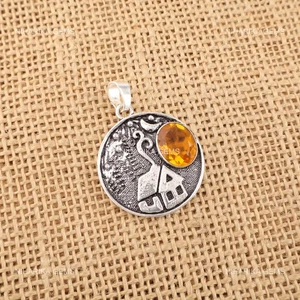 Natural Citrine Mother Artisan Wedding Boho Pendant Jewelry 925 Sterling Silver - Picture 1 of 10