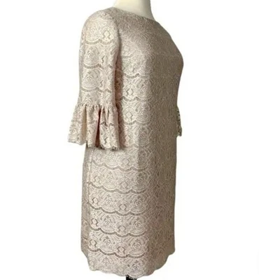 Vestido de Cóctel Vestido Vaina de Encaje Jessica Howard Mangas Campana Beige Talla 8 Foto 1 de 4