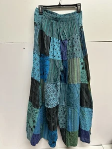 Patchwork Wide Leg Bell Pants. Multi Colored Size Large Elastic Waist Boho NWT - Picture 1 of 1