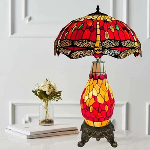 16" Tiffany Style Clustered Table Lamp For Home Decor Bedroom Stained Glass Lamp - Picture 1 of 13