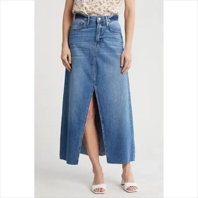 Lucky Brand denim maxi skirt medium wash blue denim modest raw hem long new 27 4 - Image 1 of 4