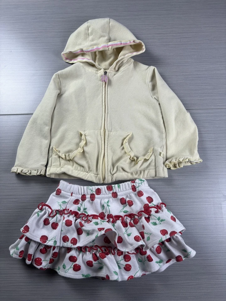 Conjunto de falda chaqueta con capucha vintage niñas 12 meses estampado de cereza volantes polar outf Foto 1 de 4