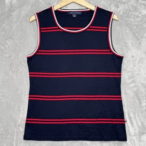 Tommy Hilfiger Shirt Womens Large Navy Red Striped Tank Top Sleeveless Preppy - Picture 1 of 11