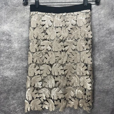 BCBGMAXAZRIA Sequin Leaf Pattern Lace Pencil Skirt XS Taupe Y2K Officecore - Image 1 of 4