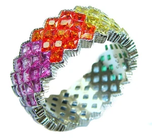 925 Sterling Silber Smaragd Eternity Ring Mehrfarbig 11,2ct Größe: 7 - Bild 1 von 4