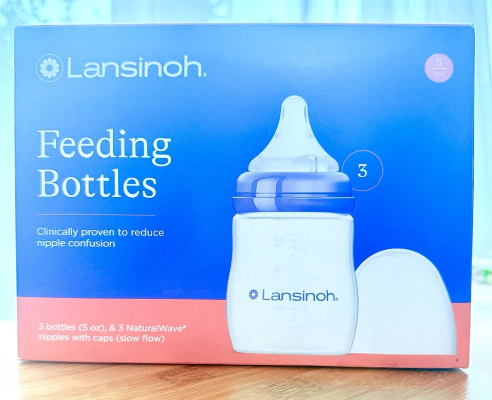 Lansinoh Anti-Colic Baby Bottles 5oz 3-Pack, Breastfeeding Bottles + Nipples New - Image 1 of 1