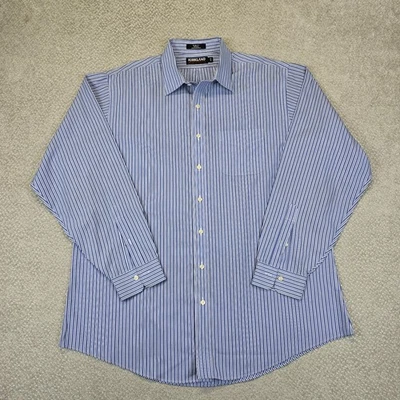KIRKLAND SIGNATURE Non-Iron Dress Shirt Blue Stripe Slim Fit Men Size 18-36 - Image 1 of 4