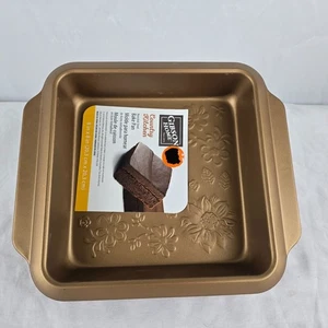 Gibson Home Bakeware Bake Pan Nonstick 8" x 8" Copper Tone Floral Embossed New - Picture 1 of 4