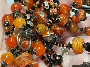 Jewellery Great Bronze Set, Agate, Glass, Millefiori Beaded Necklace & Bracelet - Picture 1 of 11