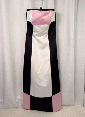 Vestido Jessica McClintock para Gunne Sax Rosa Negro Satén Sin Tirantes Talla 7/8 Foto 1 de 4