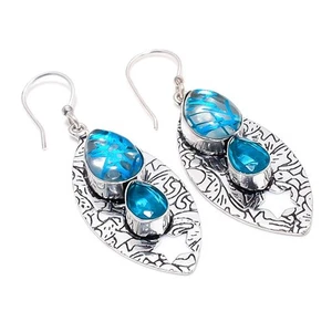 Orecchino gioiello in argento sterling 925 con pietra preziosa con topazio bl... - Foto 1 di 5