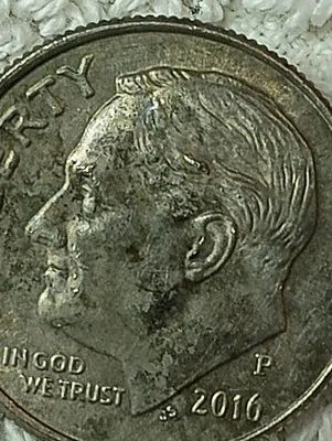 2016 P Roosevelt Dime Error Something Was Struck On Head And Eyebrows (Chip?) - Image 1 of 4
