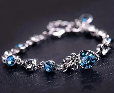 Ozean Herz Armband Blau Mit Kleinen Strasssteinchen Für Damen Und Mädchen - Bild 1 von 4