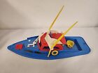 Vintage 1950s-60s Yacht Boat Plastic Toy  UNMARKED Blue Red Yellow 11"