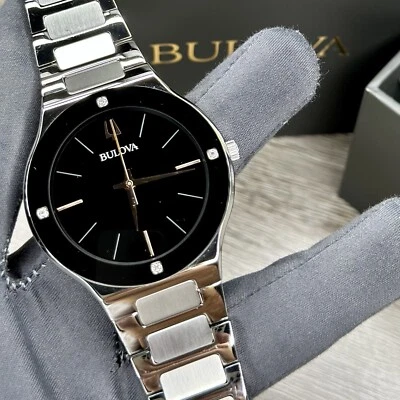 Reloj para hombre DIAMOND ACCENTS✅ Bulova Millennia esfera negra acero plateado 96E117 Foto 1 de 4