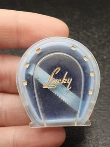 VINTAGE 50'S 60'S H. SAMUEL LUCKY HORSESHOE BLUE LUCITE RING BOX - Picture 1 of 5