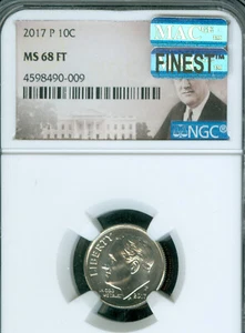 2017 P ROOSEVELT DIME NGC MS68 FT PQ MAC FINEST GRADE & SPOTLESS . - Picture 1 of 2
