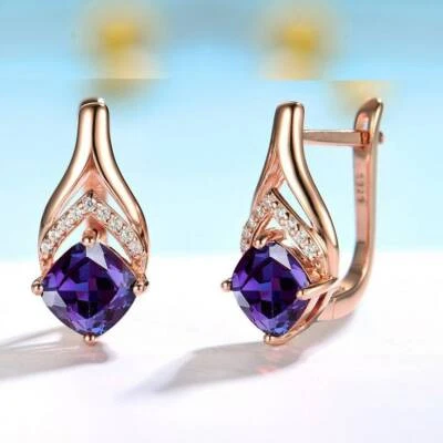 Pendientes de aro de alejandrita de laboratorio pendientes cambiantes de colores corte cojín Foto 1 de 4