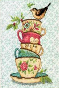 Kit de punto de cruz ~ Tazas de té apiladas Dimensions Gold Collection Petites #70-65171 - Imagen 1 de 4