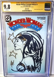 ADAM HUGHES SIGNED W/ WONDER WOMAN SKETCH-WONDER WOMAN 1 FACSIMILE-CGC SS 9.8! - Picture 1 of 2