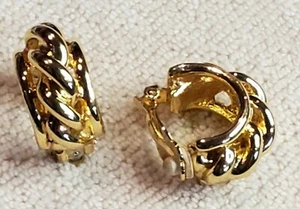 Pendientes de aro vintage firmados con clip de cuerda en tono dorado de Joan Rivers - Imagen 1 de 3