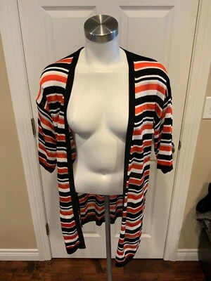 Karen Millen Orange, Black, White Striped Open Front Cardigan , Size XS - Image 1 of 4