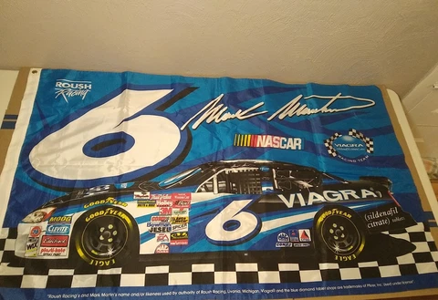 Vintage Mark Martin Viagra #6 Roush Ford Racing Checkered Flag 3' X 5'  Racing Cover