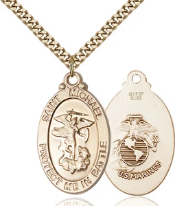 14 Karat Gold gefüllt St. Michael Marines Militär Soldat katholische Medaille Halskette - Bild 1 von 1