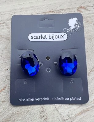 Ohrstecker Stecker Ohrschmuck facettierter Glasstein oval, royalblau NEU - Bild 1 von 2