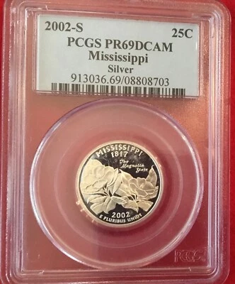 2002 S Silver Mississippi Statehood Quarter PCGS PR 69 DCAM Free Shipping. - Image 1 of 4