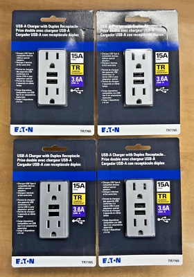 Eaton TR7765SG (Box of 4) USB-A Charger w/ Duplex Receptacle Silver Granite 15A - Image 1 of 4