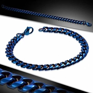 L-22cm W-8mm Bracelet à mailles cubaines en acier inoxydable bleu avec fermoir - Imagen 1 de 1