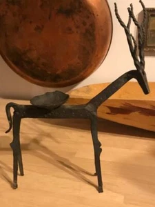 Vintage Rustic Reindeer Deer Candle Holder Hand Forged Iron Metal Brutalist MCM - Picture 1 of 4