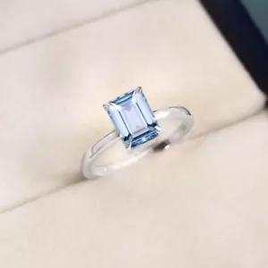 Anello di fidanzamento singolo taglio smeraldo acquamarina 1 ct argento sterling 925 - Foto 1 di 8