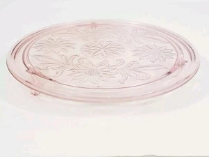 "Antiguo plato de pastel con patas rosa vidrio de la depresión 10"" Jeannette girasol años 30" - Imagen 1 de 16