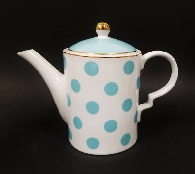 NEW GRACE'S TEAWARE WHITE+TEAL BLUE,GREEN POLKA DOT,GOLD COFFEE,TEA POT 36OZ - Image 1 of 4