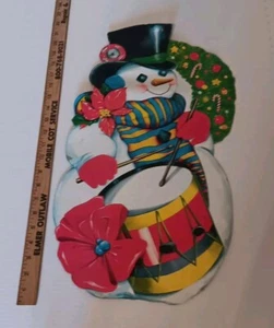 Vintage Eureka Christmas Greeting Drummer Snowman Diecut 20 Inch 2 Sided MCM - Picture 1 of 6