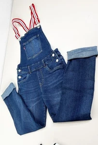 Levi's Youth Sz 14 Denim Overalls Red & White Suspenders Stretch 26" Inseam EUC - Picture 1 of 8
