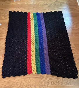 Vtg Rainbow Afghan 52”x62” Crochet Blanket Handmade Cottagecore Pride Boho GR1 - Picture 1 of 2