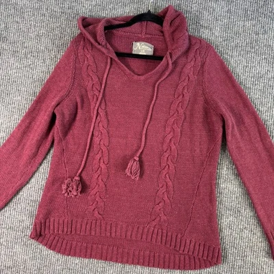 Natural Reflections Mujer L Borgoña Tejido Sudadera con Capucha Suéter Cable Trenzado Acogedor Foto 1 de 4