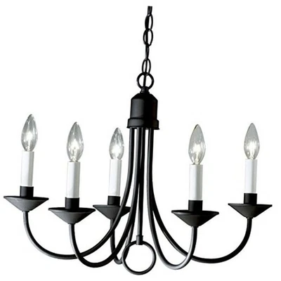  Five-Light White Candles Traditional Chandelier Light, P4008-31, Textured Black - Image 1 of 4