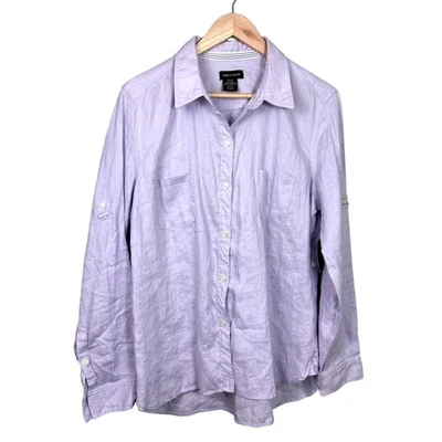 NUEVO CON ETIQUETAS Camisa Lino Abotonada Lord & Taylor Lavanda Púrpura Claro Manga Larga Top XL Foto 1 de 4