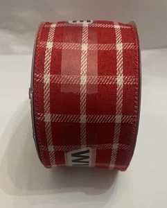 2.5” x 25ft Wired Ribbon. Red And White Or Wine. Christmas, Valentine, Wedding - Picture 1 of 3