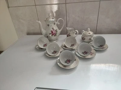 Mokkaservice für 6 Personen Vintage-Stil Perlmutt Porzellan - Bild 1 von 2