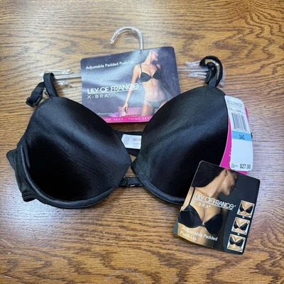 De Colección Lily of France Estilo X Sujetador Acolchado Push Up Sujetador 1773 Negro Satinado Nuevo 34C Foto 1 de 4