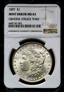 1897 Morgan Silver One $1 Dollar NGC MS 63 Mint Error Obverse Struck Thru CC577 - Picture 1 of 9