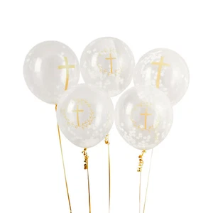 5 Large holy communion clear balloons white confetti gold cross decoration - Picture 1 of 2