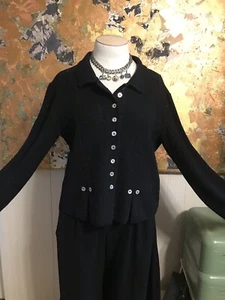 Willow Art to Wear Black Speckled Cotton Blnd Heavy Cardigan Sweater Pleat Hem S - Picture 1 of 8