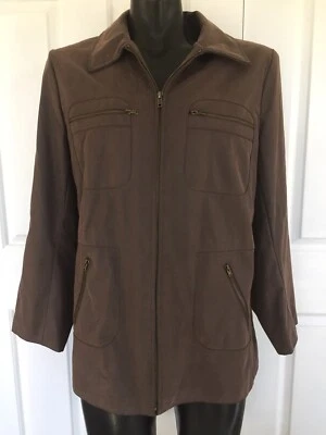 Sixteen Twentysix Brown Leather Look Jacket Size 16 Zip Front Zip Pockets - Image 1 of 4
