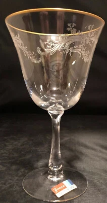 Vintage Fostoria Golden Lace Stem Crystal Wine Glass Etched Gold Rim - Image 1 of 4